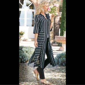 Soft Surroundings Striped Kaftan Moroccan Topper Duster Sz L Boho Coverup Tunic